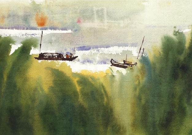 Riverscape painting watercolor art and design