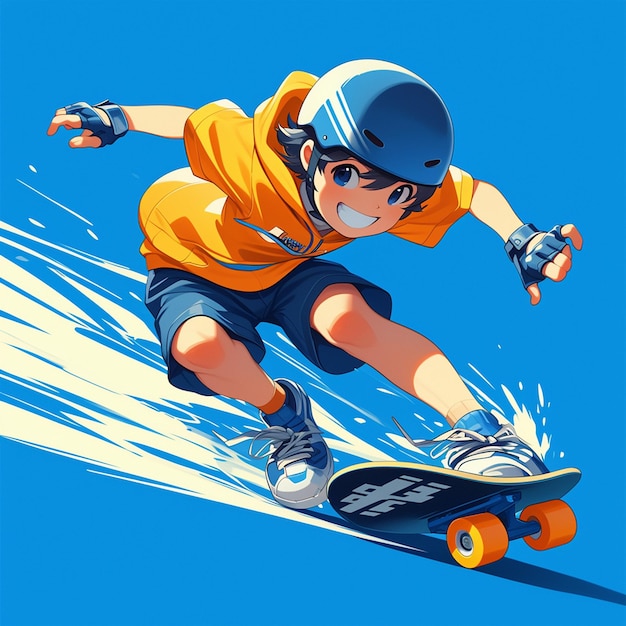 A Riverside boy practices inline speed skating in cartoon style