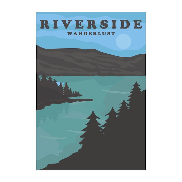 riverside or lake vintage poster vector background illustration template design adventure