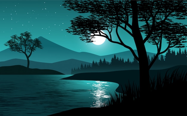 Riverside night landscape