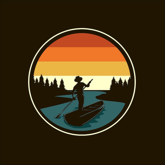 Rivier en boot silhouet vectorillustratie