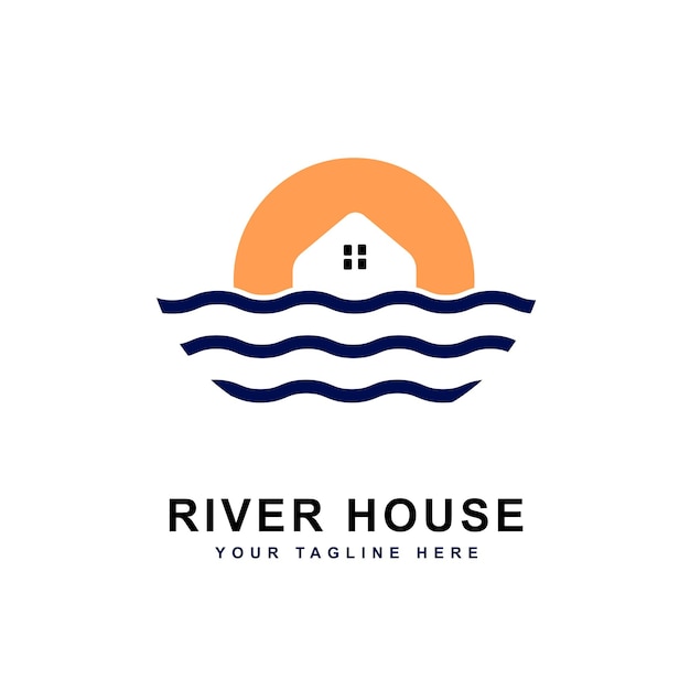 Rivier huis logo ontwerp inspiratie, vectorillustratie