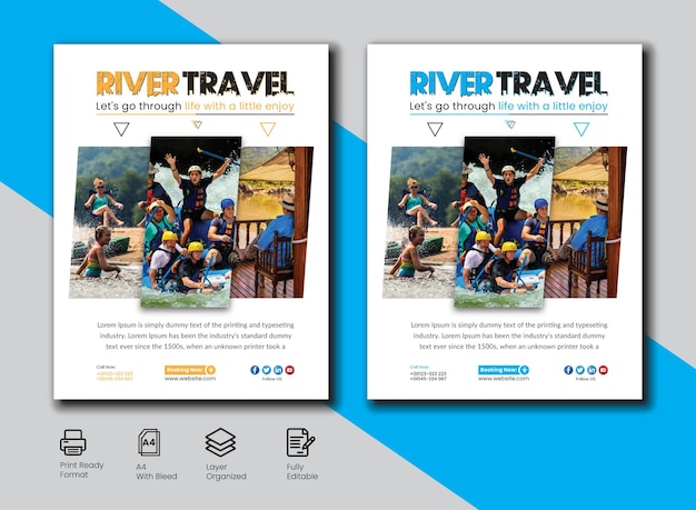 RIVIER REIZEN Flyer ontwerpsjabloon A4-formaat