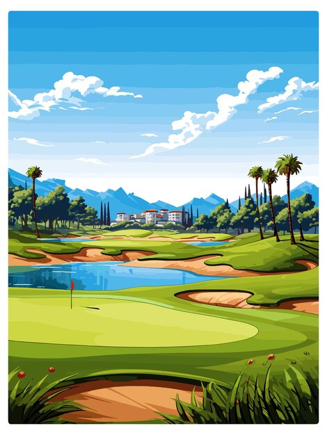 Riviera Country Club Golf Vintage Reis Poster Souvenir Postkaart Portret Schilderkunst WPA Illustratie.