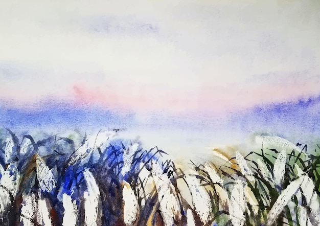 Rivieroever met katjes aquarel schilderij