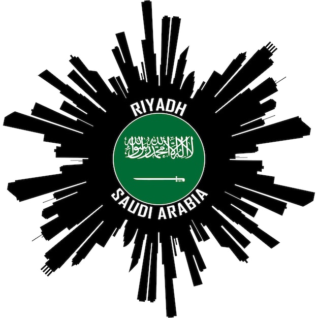 Riyad Skyline Silhouet Saoedi-Arabië Vlag Reizen Souvenir Sticker Vector Illustratie