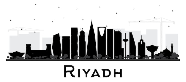 Vettore riyadh arabia saudita skyline della città silhouette con edifici neri isolati su bianco. illustrazione