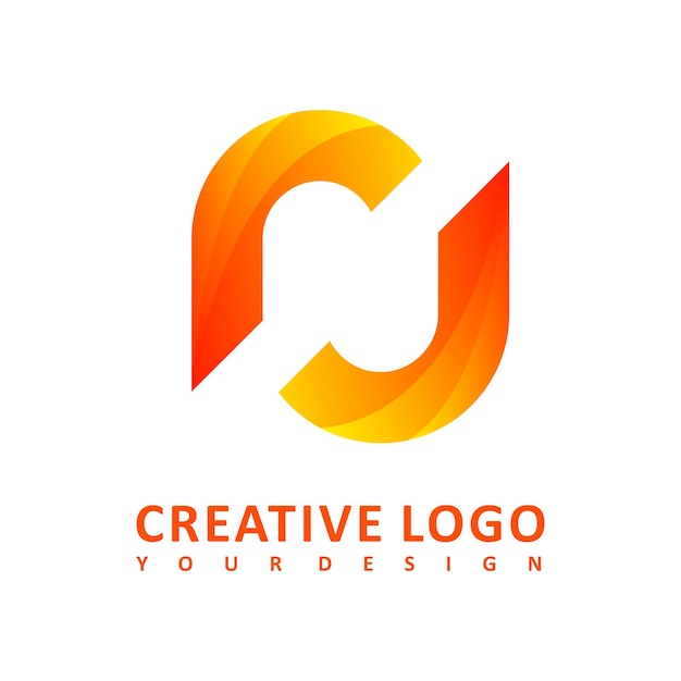Design del logo del nome della lettera rj e design del logo della lettera n in colore sfumato