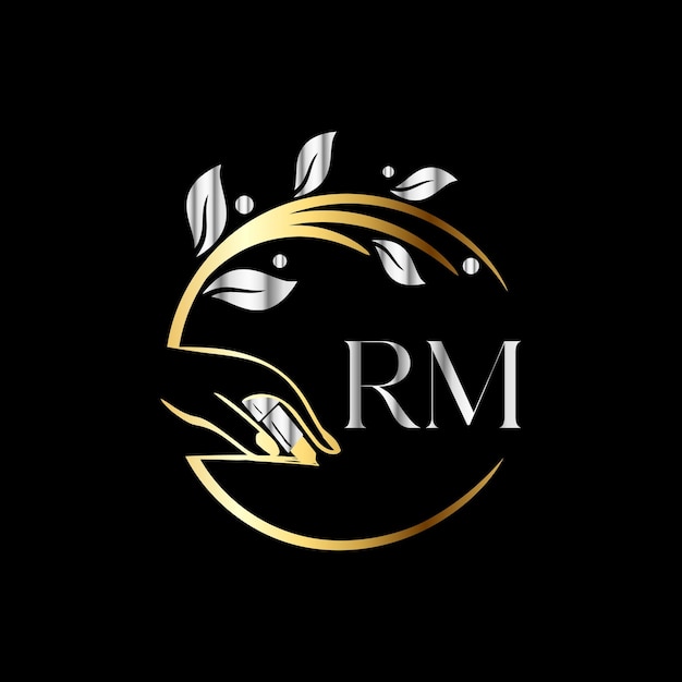 RM Monograms logo nails, Luxury Cosmetics Spa Beauty vector template
