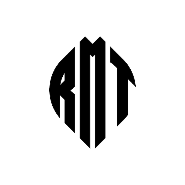 원과 타원형으로 된 Rmt 원자 로고 디자인, 타이포그래피 스타일의 Rmt 타원형 글자, 세 개의 이니셜이 원을 형성하는 Rmt 서클 블럼, 추상 모노그램, 글자 마크, 터