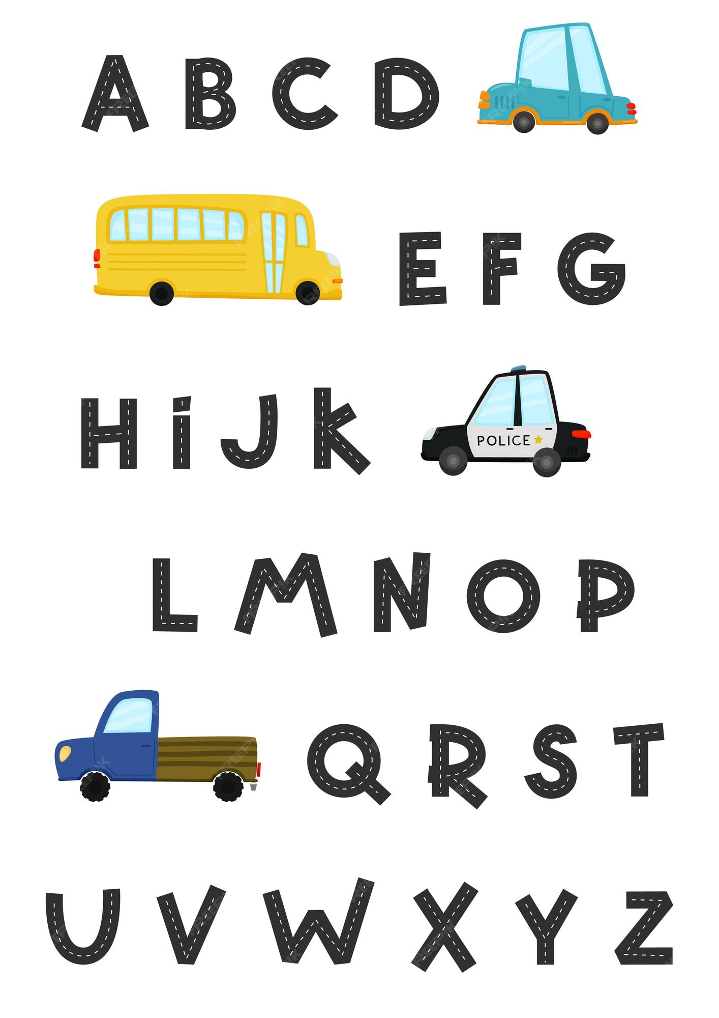 Premium Vector | Road alphabet and numbers set of children s cars in a cartoon style funny transport Premium Vector | Road alphabet and numbers set of children s cars in a cartoon style funny transport