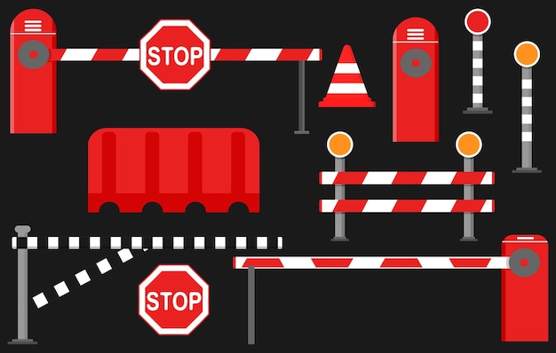 Road barrier warning and barricade blocks on the highway. barrier with stop sign.