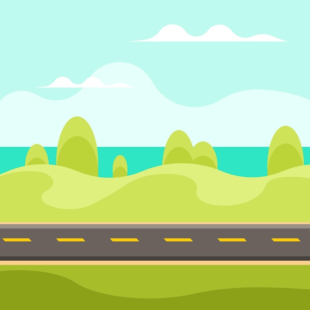 Vector road by the sea isolated background