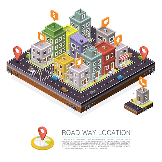 Vector road in the city isometric, cityscape location. vector background