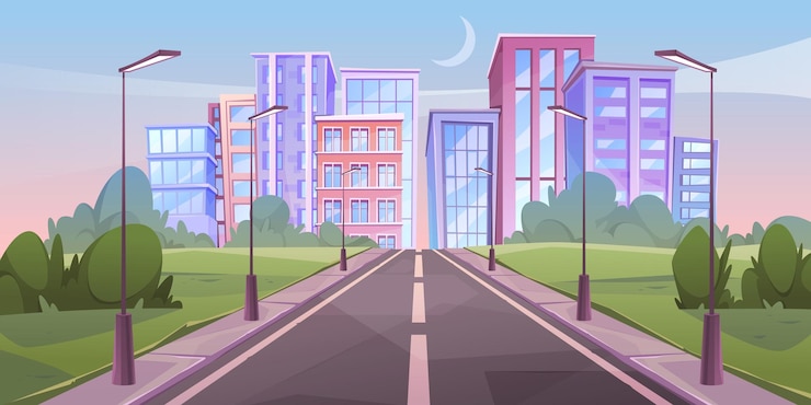Vector road to city landscape of city cityscape