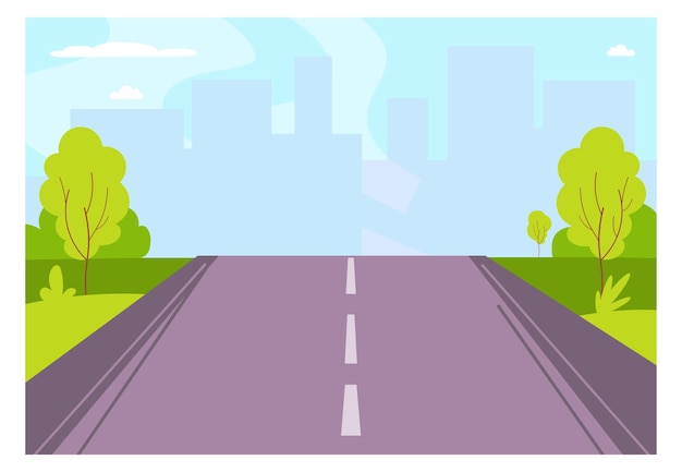 Vector road to city scene background asphalt way landscape