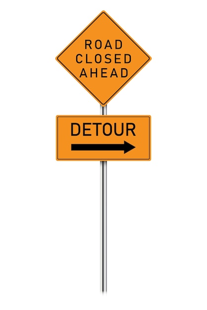 Vector road closed detour sign on a pole