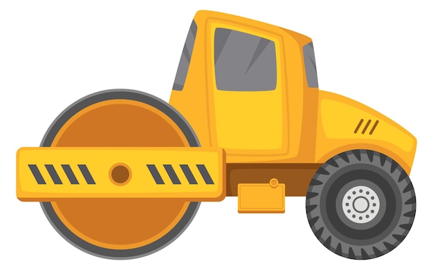 Road compactor icon Cartoon construction machine side view