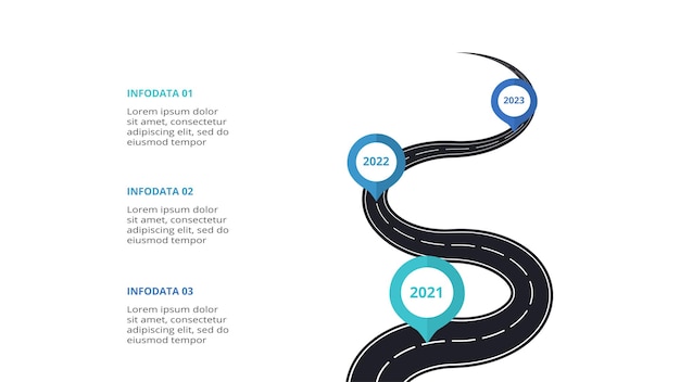 Road concept for infographic with 3 steps options parts or processes Business data visualization