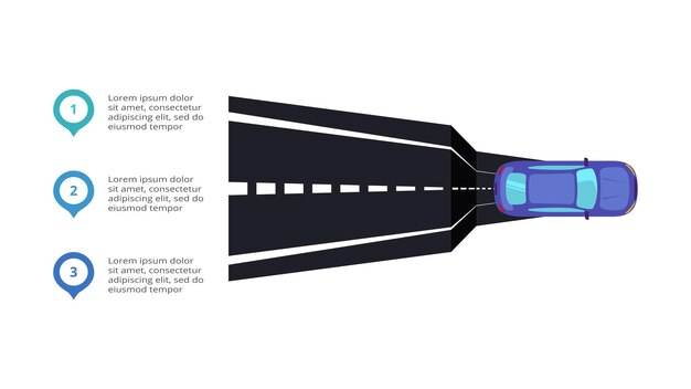 Road concept for infographic with 3 steps options parts or processes Business data visualization