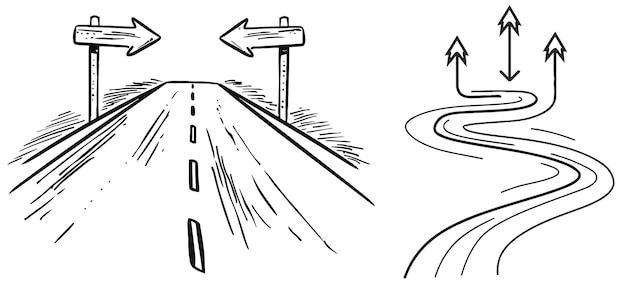 Vector road direction sign arrows continuous one line drawing