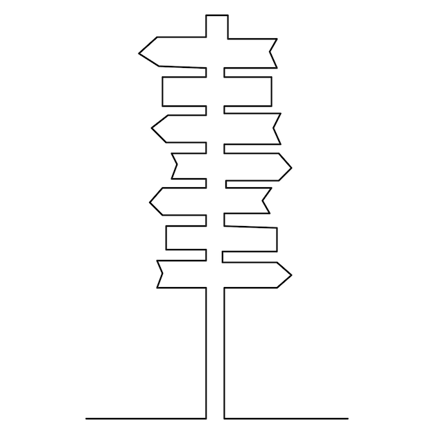 도로 방향 간판 연속 단일 라인 아트 드로잉 격리된 개요 벡터 그림