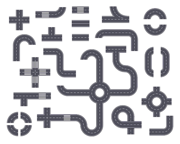 road elements top view highway street parts for city map set