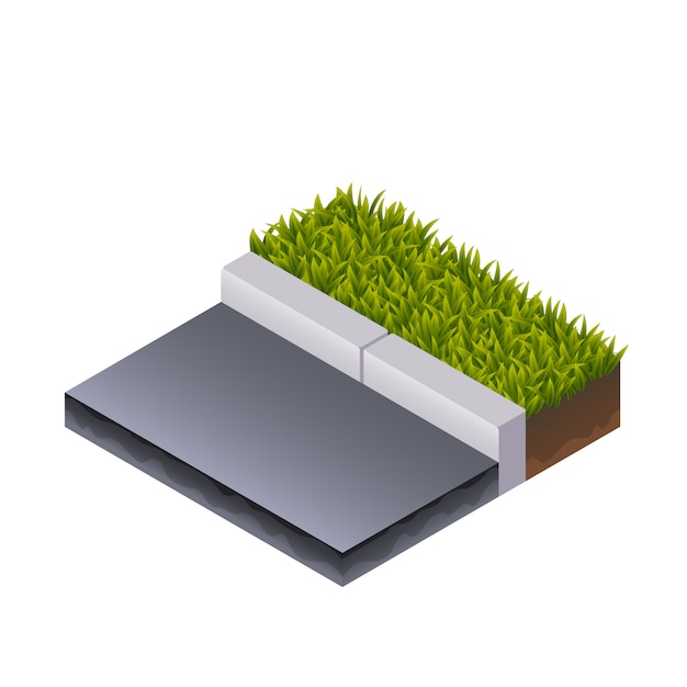 Vector road and grass isometric