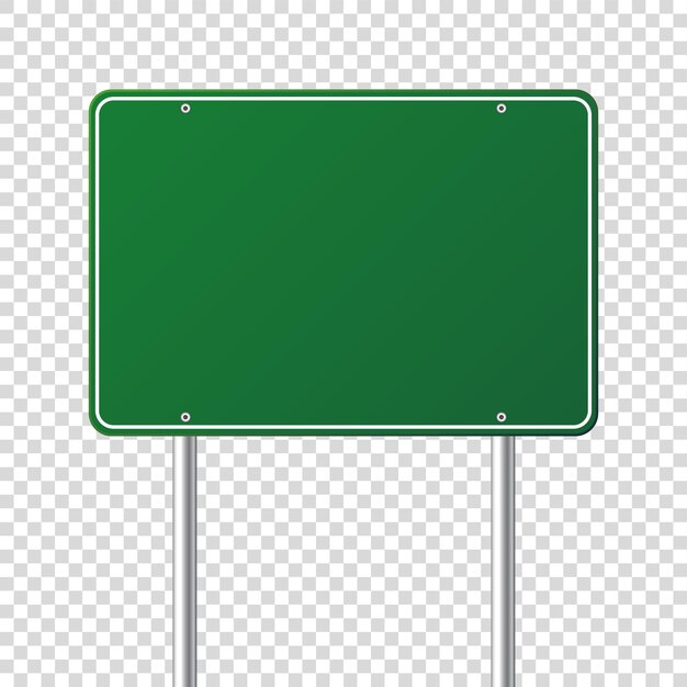 Vector road green traffic sign blank board with place for text mockup isolated information sign direction