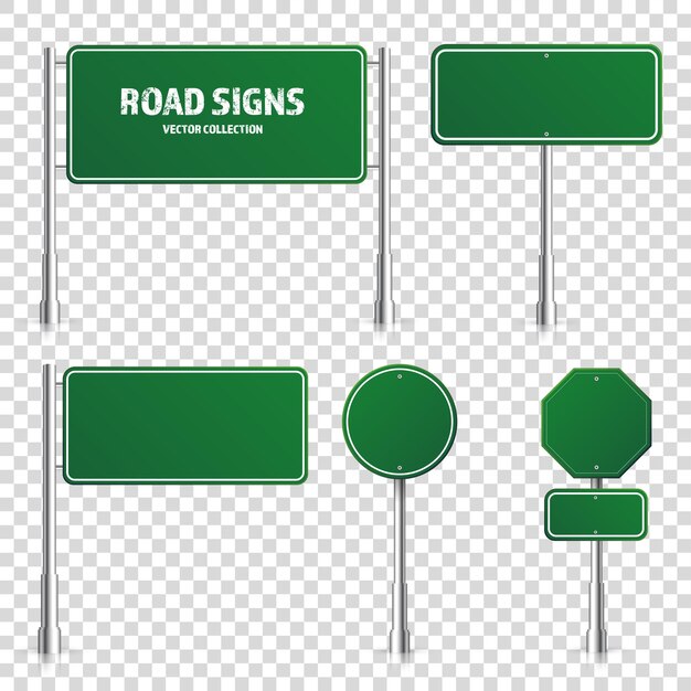 Vector road green traffic sign blank board with place for text mockup isolated on white information sign