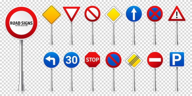 Vector road highway regulatory signs set traffic control and lane usage stop and yield vector illustration