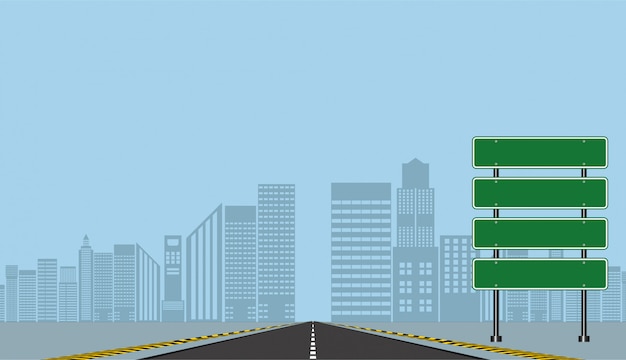 道路高速道路標識、道路上のグリーンボード、ベクトルイラスト