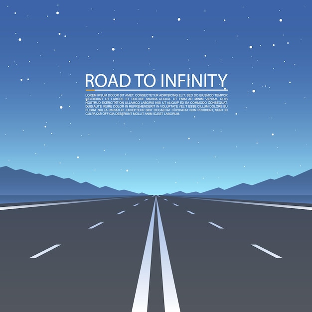 Road to infinity, Road vector highway, Vector illustration, Road sky background.