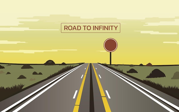 Road to infinity viaggio vacanza banner orizzonte strada cielo illustrazione vettoriale