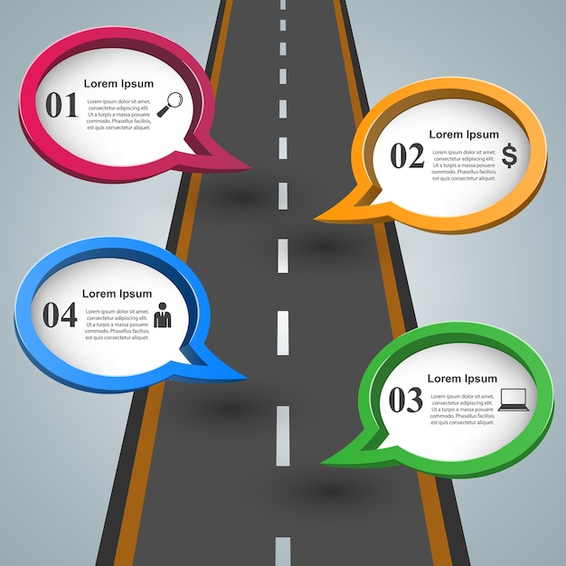 Road infographic design template and marketing icons.