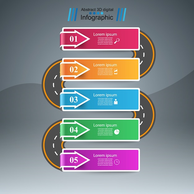 Road infographic design template and marketing icons