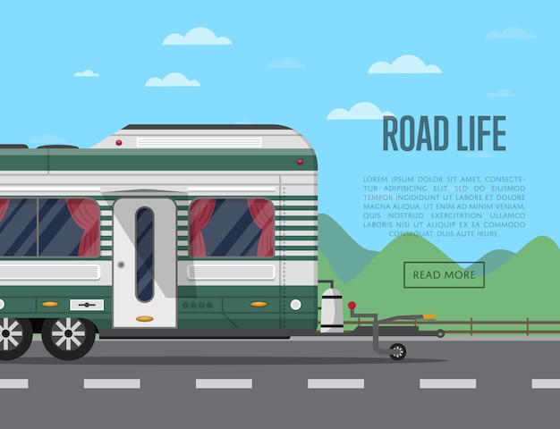 Road life flyer with camping trailer