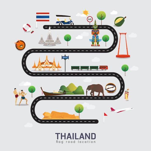 Mappa stradale e percorso di viaggio in thailandia