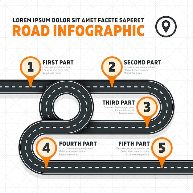 Mappa stradale, strada, autostrada moderna infografica affari. programma di strada del business plan, illustrazione