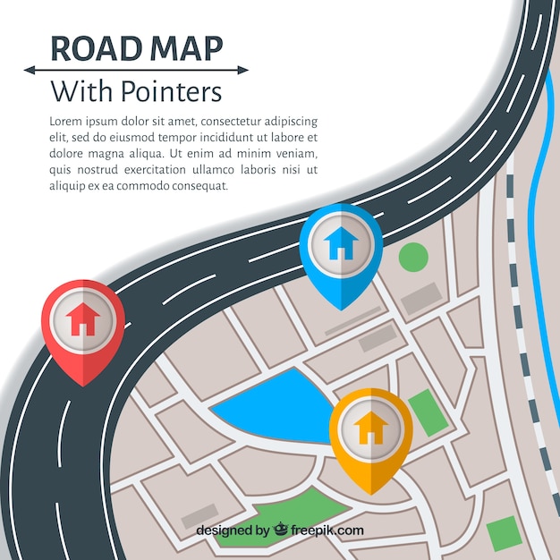 Mappa stradale con puntatori in stile piatto