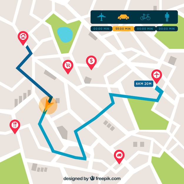 Mappa stradale con puntatori in stile piatto