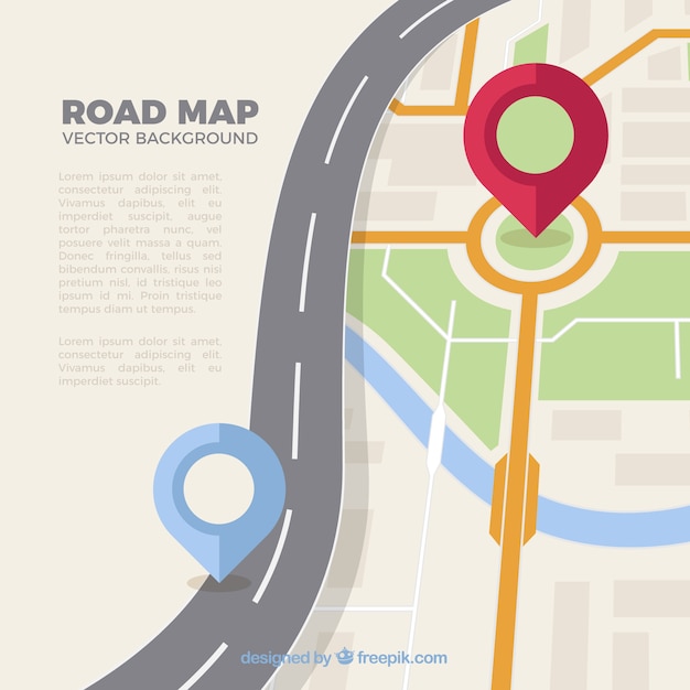 Mappa stradale con puntatori in stile piatto