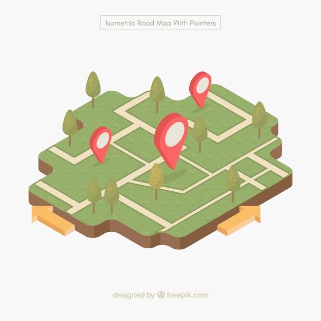 Road map with pointers in isometric style