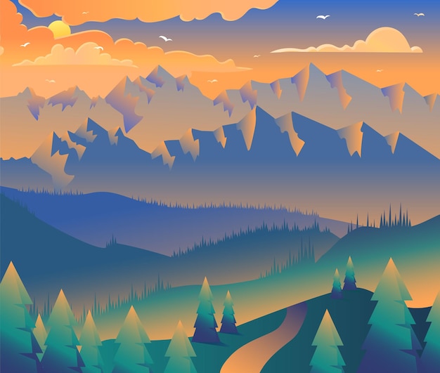 Road in mountains minimalistic vector illustration