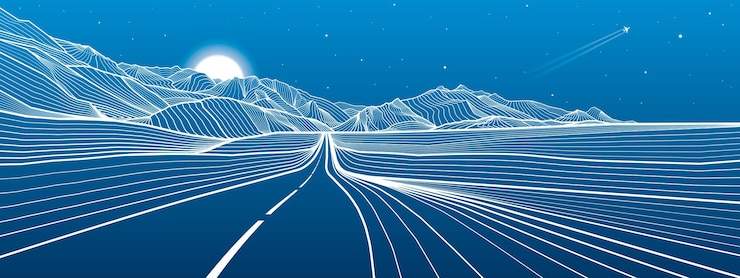 Vector road in the mountains outline black illustration on white background more lines landscape