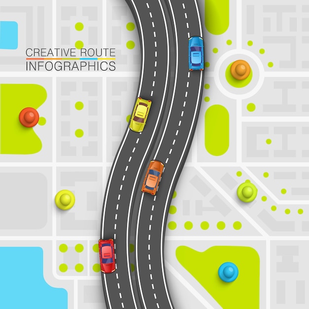 道路ポイント情報アートマップ、地図の場所の背景、道路交通ポイント、ベクトル図