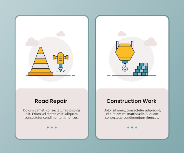 Road repair construction work campaign for onboarding mobile apps template