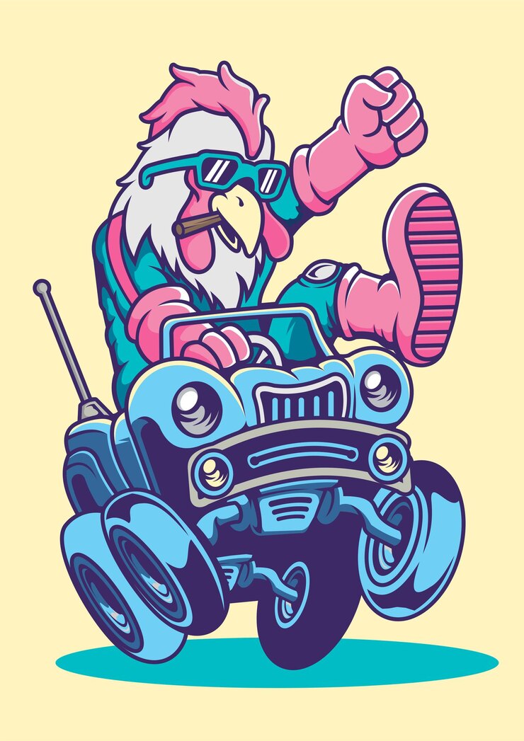 Road Rooster hand drawn illustration