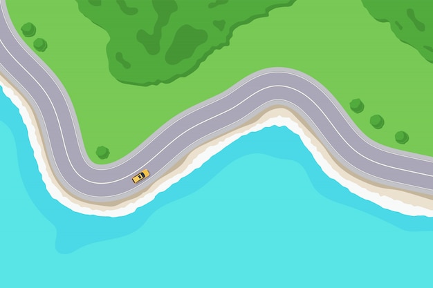 road on sea coastal top view