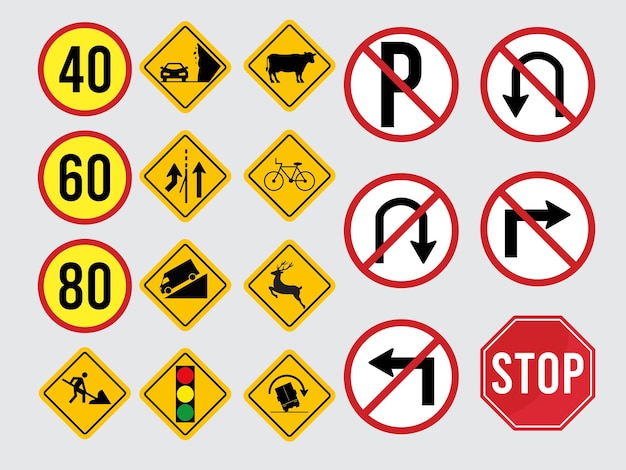 Vector road set of signs on background